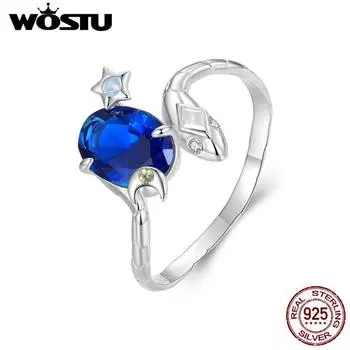 WOSTU кольцо из стерлингового серебра 925 пробы со звездой и лунной змеей с синим цирконом для женщин, роскошный подарок на вечеринку, оригинальные ювелирные украшения 6