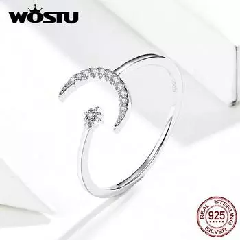 WOSTU Кольцо из стерлингового серебра 925 пробы Луна и звёзды Ring