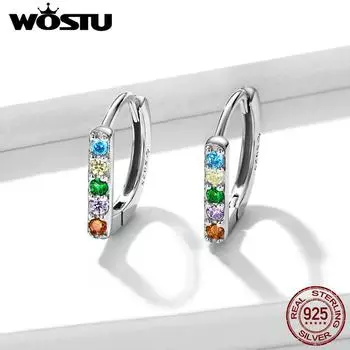 WOSTU красочные циркониевые пряжки для ушей из стерлингового серебра 925 пробы круглые серьги для женщин Простая новая модель серебряные уши ювелирные изделия в подарок 925 silver
