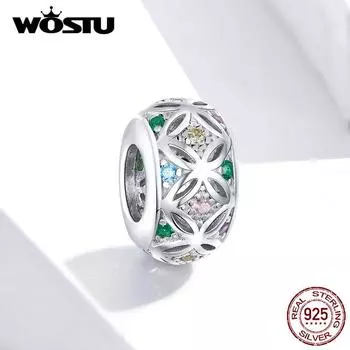 WOSTU Красочные Подвески Стерлингового Серебра 925 Пасхальный Оригинальный Браслет Подвеска Круглые Цирконовые Бусины