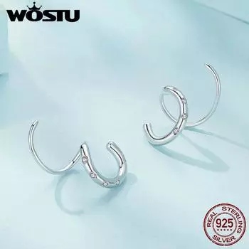 WOSTU креативные двойные серьги для женщин из стерлингового серебра 925 пробы с блестящим цирконом, простые серьги-гвоздики для вечеринок, ювелирные изделия в подарок 925 silver