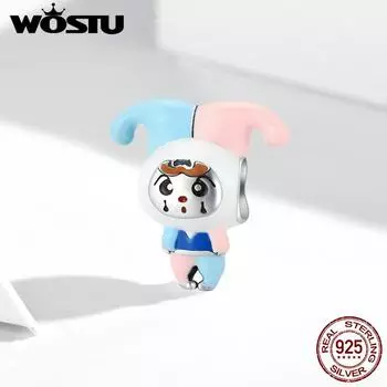 WOSTU Lively Fun Clown Синий Розовый Костюм Бусины из стерлингового серебра 925 пробы подходят для браслета Изящные ювелирные изделия 925 silver