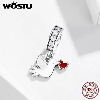 WOSTU любовное письмо голубь висячие подвески из стерлингового серебра 925 пробы бусины в форме сердца подходят к оригинальному браслету-подвеске HCC2227