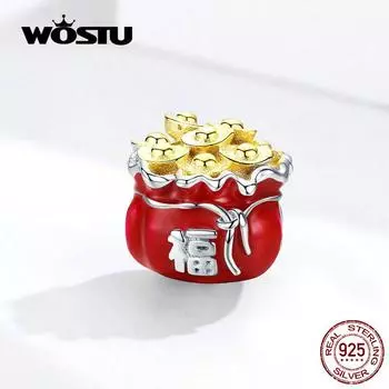 WOSTU Lucky Fortune Bag бусины из 100% стерлингового серебра 925 пробы с красной эмалью, подходят для оригинального браслета HHC200