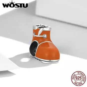 WOSTU милые мини-хлопковые туфли-подвески из стерлингового серебра 925 пробы с эмалированными бусинами подходят для браслета 925 silver
