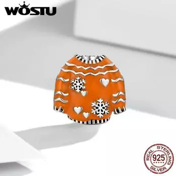 WOSTU милые теплые подвески-свитеры из стерлингового серебра 925 пробы с эмалью, бусины, подходят для браслета 925 silver