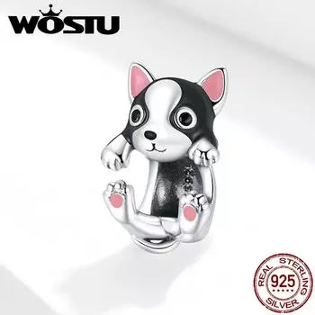 WOSTU милый щенок, подвеска из стерлингового серебра 925 пробы, эмалированная бусина для оригинального браслета 3 мм, ювелирные изделия своими руками 925 silver
