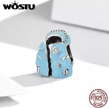 WOSTU милый синий пуховик подвески из стерлингового серебра 925 пробы с эмалью бусины подходят для браслета 925 silver