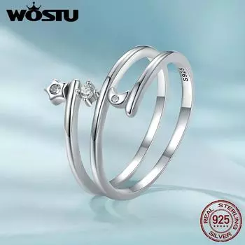 WOSTU многослойные кольца из стерлингового серебра 925 пробы со звездой и луной, женские вечерние кольца S925 с блестящим цирконием, штабелируемое кольцо, изысканные ювелирные изделия, подарок 6
