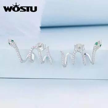 WOSTU многослойные серьги-гвоздики с кубическим цирконием, индивидуальные серьги-гвоздики в форме змеи для женщин, оригинальный дизайн ювелирных изделий C