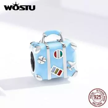 WOSTU Мода Стерлингового Серебра 925 Чемодан Синие Бусины Подходит Оригинальный Браслет Подвеска