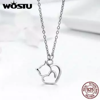 WOSTU модное ожерелье из 100% стерлингового серебра 925 пробы с милым котом, изысканное женское ожерелье с подвеской HCN188