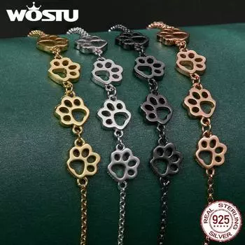 WOSTU модные браслеты из стерлингового серебра 925 пробы с цепочкой и звеньями для собак и животных для женщин SHC096 серебряный