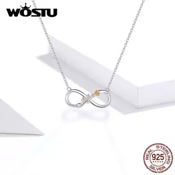 WOSTU настоящее серебро 925 пробы бесконечная любовь цветок ожерелье звено цепи женское свадебное длинное ожерелье Necklace