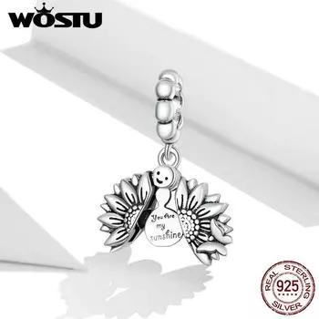 WOSTU настоящее серебро 925 пробы бусины подсолнуха висячие подвески подходят оригинальный браслет ожерелье кулон модные ювелирные изделия своими руками 925 silver