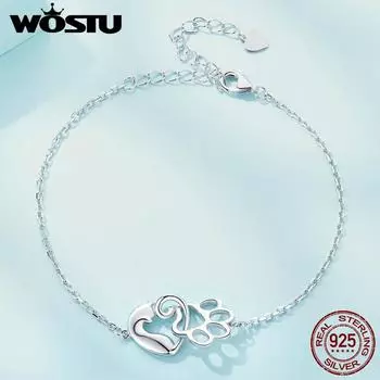 WOSTU настоящее серебро 925 пробы, милый кот, браслеты с подвесками, милые звенья цепи в виде лапы питомца, подарок на день рождения для девочек, ювелирные изделия