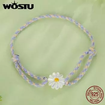 WOSTU настоящее серебро 925 пробы натуральный белый ракушка милые браслеты из веревки с ромашками для женщин милые цветочные звенья для девочек украшения на день рождения 925 silver
