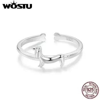 WOSTU настоящее серебро 925 пробы, открытое кольцо с таксой для женщин, регулируемые кольца в виде лапы домашнего животного, ювелирные изделия, подарок для fimaly дочки SCR1029-E