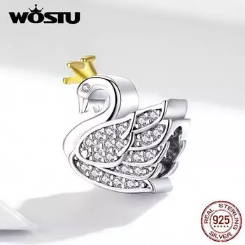 WOSTU Настоящее серебро 925 пробы Принцесса Лебедь Циркон Подвески подходят браслет кулон DIY ожерелье Pendant