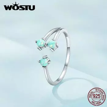 WOSTU настоящее серебро 925 пробы с тремя камнями огненного опала, открытые кольца для женщин, милое круглое регулируемое кольцо, вечерние ювелирные изделия, подарок 925 silver