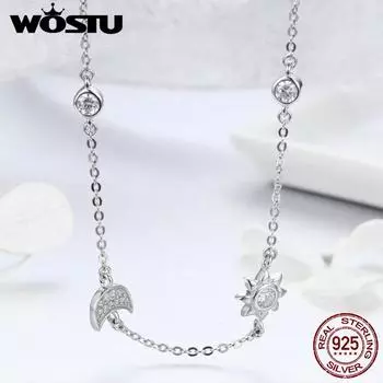 WOSTU Настоящее серебро 925 пробы со сверкающей луной и звездой, изысканное колье-колье с подвеской HCN272