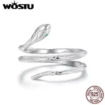 WOSTU настоящее серебро 925 пробы в стиле панк змея, открывающееся кольцо для женщин, регулируемые кольца на палец, модные женские вечерние ювелирные изделия, подарок BSR555-E