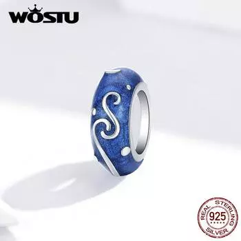 WOSTU настоящее серебро 925 пробы звездное небесно-голубое стопор силиконовые бусины-разделители подходят для оригинального браслета