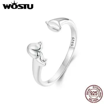 WOSTU настоящее стерлингового серебра 925 пробы, милое 3D кольцо с таксой для женщин, милые штабелируемые вечерние кольца для собак, подарок на день рождения для девочек SCR1033-E