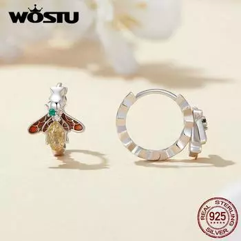 WOSTU настоящие серьги-кольца из стерлингового серебра 925 пробы с пчелиным медом, женские серьги-кольца с желтым цирконом, висячие серьги-гвоздики для свадебной вечеринки, ювелирные изделия, подарок 925 silver