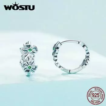 WOSTU настоящие серьги-кольца из стерлингового серебра 925 пробы с цветком, полые серьги-кольца для женщин, зажимы для ушей в форме клевера и травы, свадебные украшения, подарок