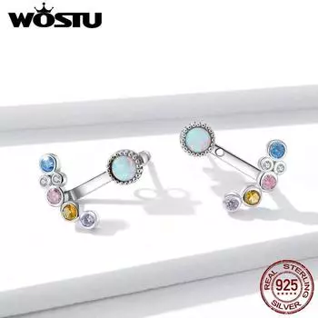 WOSTU настоящие ювелирные изделия из стерлингового серебра 925 пробы, белый опал, красочные серьги с пузырьками, серьги, свадебные украшения