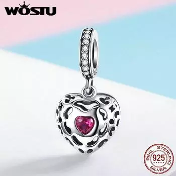 WOSTU настоящий 100% стерлингового серебра 925 пробы драгоценный камень любовь Шарм подходит браслет и ожерелье кулон уникальный подарок
