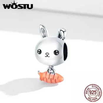 WOSTU натуральная эмаль моркови из стерлингового серебра 925 пробы для подвески в виде кролика для оригинального браслета в подарок 925 silver