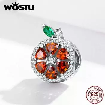 WOSTU натуральная стерлингового серебра 925 пробы красный грейпфрут круглый Шарм подходит оригинальный браслет ожерелье бусины