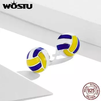 WOSTU натуральная стерлингового серебра 925 пробы, спортивные волейбольные эмалированные серьги-гвоздики, подарок 925 silver
