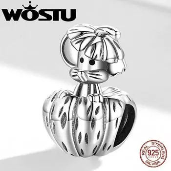 WOSTU Naughty Little Mouse & Pumpkin Очаровательные бусины из стерлингового серебра 925 пробы подходят к оригинальному браслету, подвеске, ювелирным украшениям 925 silver