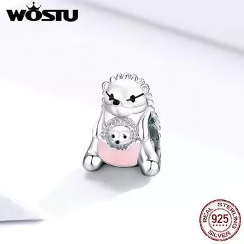 WOSTU нежные бусины-ежики из стерлингового серебра 925 пробы, бусины «Мама любовь» для изготовления ювелирных изделий, подвески в виде животных 925 silver