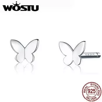 WOSTU Новое поступление из стерлингового серебра 925 пробы, маленькие серьги-гвоздики в виде бабочки для женщин, милые маленькие серьги