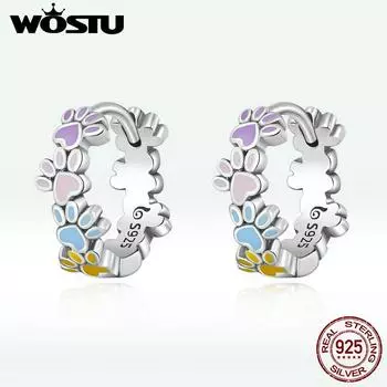 WOSTU Новое поступление, стерлинговое серебро 925 пробы, красочные милые лапки, пряжки для ушей для женщин, серьги из стерлингового серебра, ювелирные изделия, подарок на вечеринку 925 silver