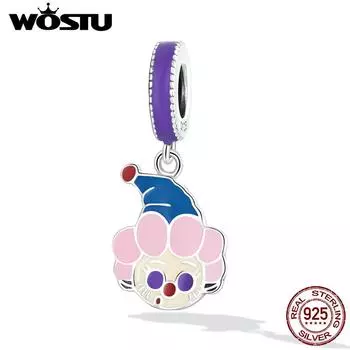 WOSTU Новый Стерлингового Серебра 925 Забавный Клоун Шарм Красочная Эмалированная Подвеска Из Бисера Подходит Оригинальный Браслет Для Женщин Ювелирные Изделия 925 silver