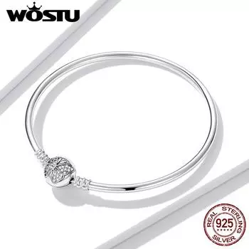 WOSTU Pave Цирконовая цепочка-бабочка с пряжкой, гладкая цепочка из стерлингового серебра 925 пробы, подходит для подвески-подвески, бусины, ювелирные изделия 17cm