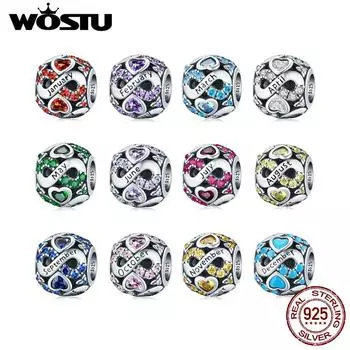 WOSTU Pave цветные стразы двенадцать месяцев сферическая подвеска из стерлингового серебра 925 пробы для ювелирных изделий своими руками, подарок January