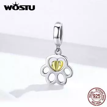 WOSTU Paw Dog След висячие подвески из стерлингового серебра 925 пробы подходят для оригинального браслета, подвески, бусины HCC2252