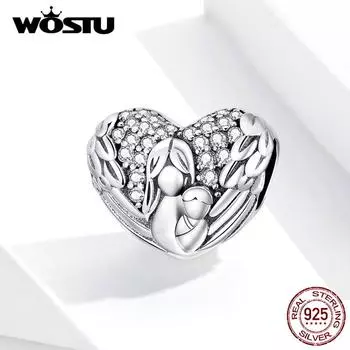 WOSTU подарок матери 925 пробы серебро ретро перо сердце подвеска семейная бусина подходит оригинальный браслет 925 silver