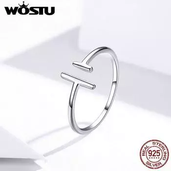 WOSTU подлинные обручальные кольца из 100% стерлингового серебра 925 пробы с параллельными линиями, регулируемые кольца для женщин Ring