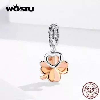 WOSTU подвеска в виде сердца из розового золота 925 пробы, бусины с цирконом из стерлингового серебра, подходят к оригинальному браслету-подвеске HCC2258