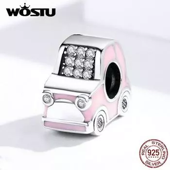 WOSTU Прекрасный 100% Стерлингового Серебра 925 пробы Розовый Автомобильный Шарм Цирконий Подвеска Подходит Оригинальный Браслет Подвеска Pendant