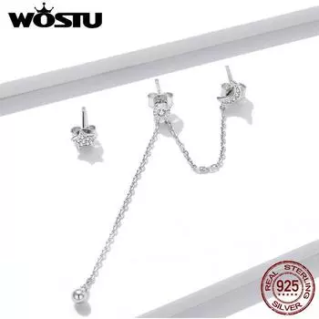 WOSTU простые мечтательные серьги-гвоздики с луной и звездами, подлинные серьги из стерлингового серебра 925 пробы для женщин, ювелирные изделия 925 silver