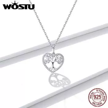 WOSTU Radiant Clear CZ Древо жизни сердце кулон ожерелье для женщин ювелирные изделия из стерлингового серебра 925 пробы 925 silver