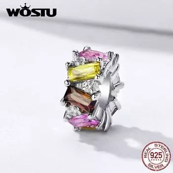 WOSTU разноцветные хрустальные бусины-разделители из стерлингового серебра 925 пробы, подходят для оригинального браслета «сделай сам»